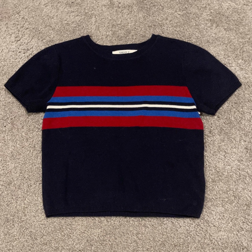Navy knit crop top t shirt